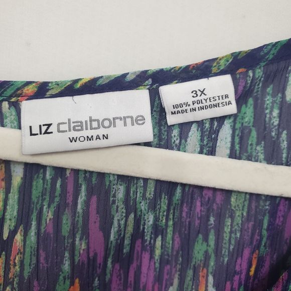 Liz‎ Claiborne Tunic Top Sheer Peasant Sleeve Multicolor Purple Women 3X Boho - Picture 8 of 8